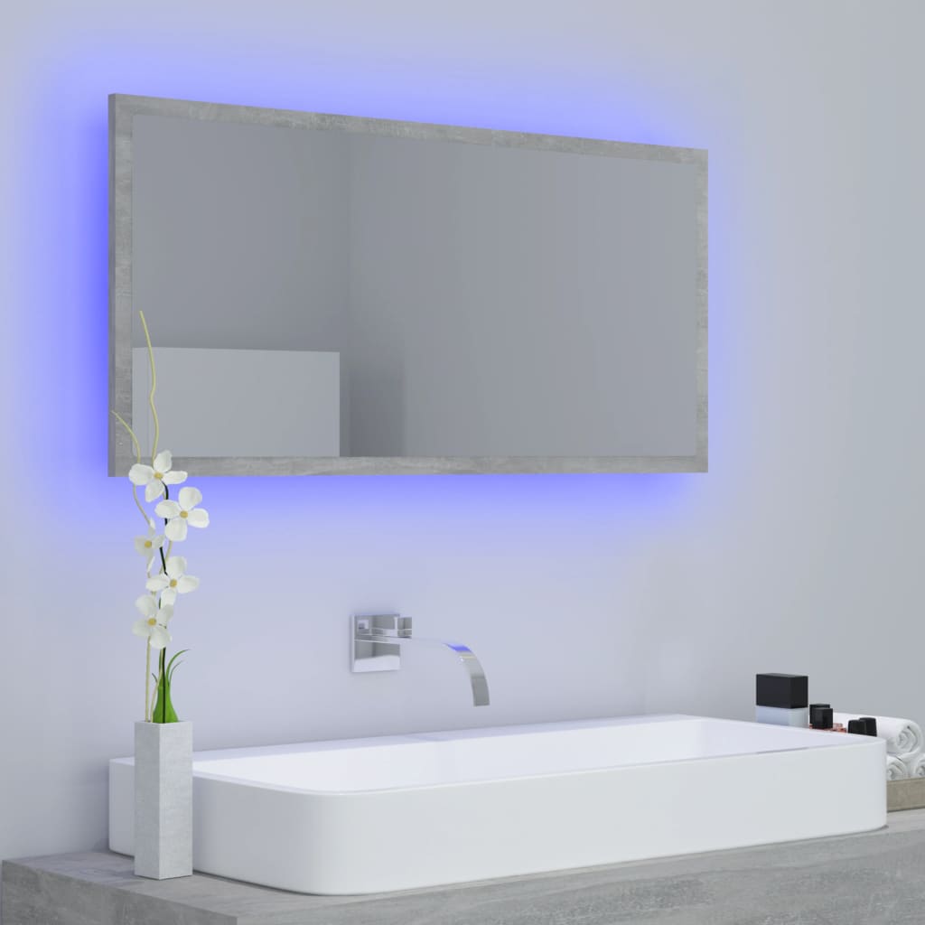 NNEVL LED Bathroom Mirror Concrete Grey 90x8.5x37 cm Chipboard