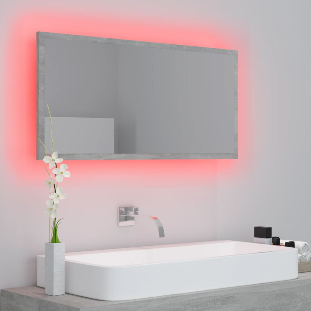 NNEVL LED Bathroom Mirror Concrete Grey 90x8.5x37 cm Chipboard