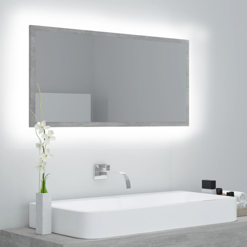 NNEVL LED Bathroom Mirror Concrete Grey 90x8.5x37 cm Chipboard