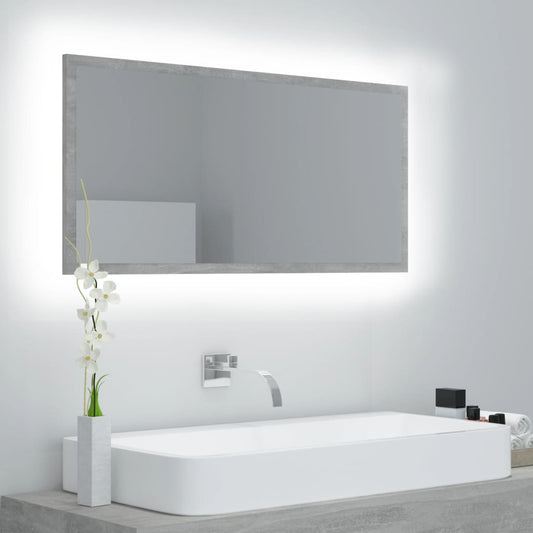 NNEVL LED Bathroom Mirror Concrete Grey 90x8.5x37 cm Chipboard